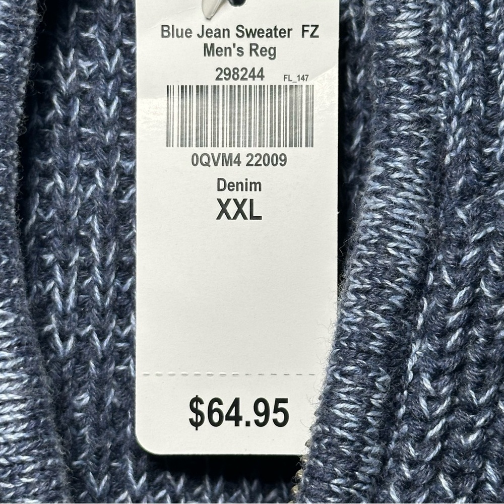 L.L.Bean Blue Jean Sweater FZ Preppy Knit Cardigan XXL Regular Cozy Denim Cotton - Picture 6 of 12